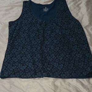 New York & Company Navy Floral Tank Top
